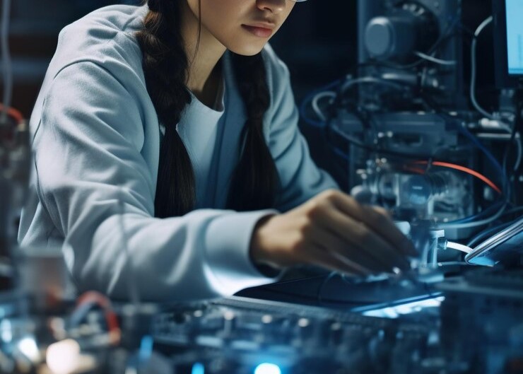 A Woman Working with Modern Science Technology