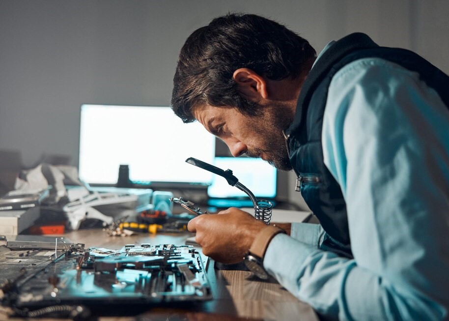 Engineer Working on Circuit Board