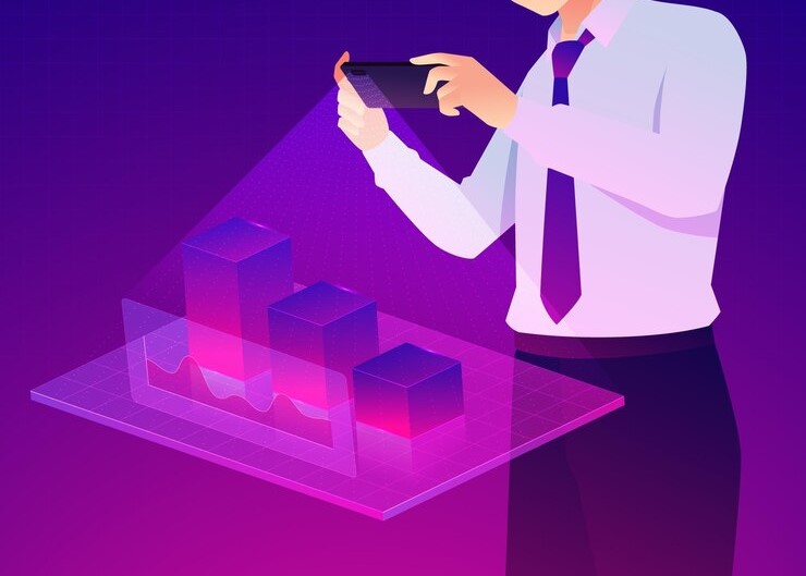 Person Using a Smartphone with Holographic Interface